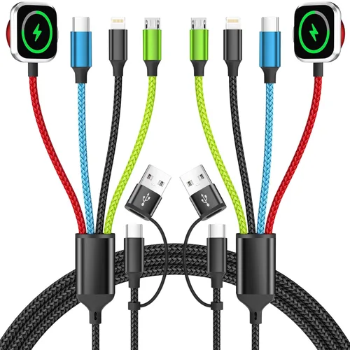 Vista 10 de Travel Essentials - Cargador de Apple Watch, doble tipo C, cable de carga múltiple 4 en 2, cargador de viaje USB A/C para múltiples dispositivos