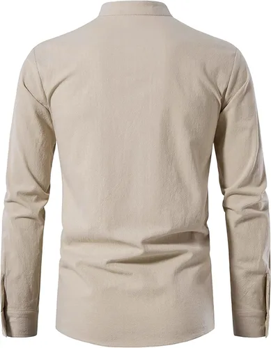 Vista 2 de LUYANA Camisa tradicional de lino y algodón con cordones para hombre de manga larga enrollable