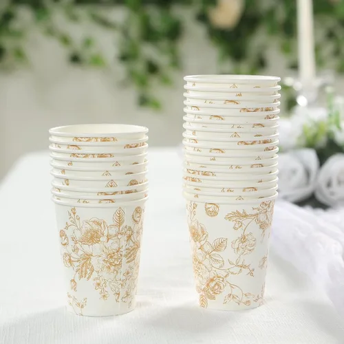 Vista 3 de Efavormart - Paquete de 24 vasos de papel franceses, elegantes vasos desechables de oro blanco para fiesta, 9 onzas tipo10