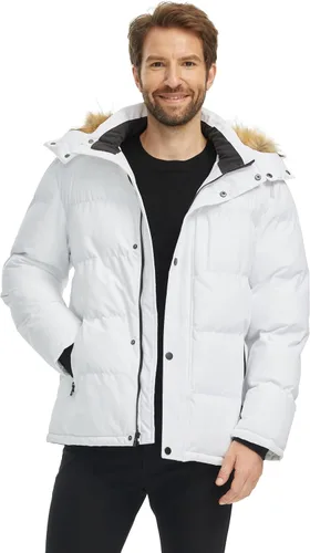 Vista 2 de wantdo Abrigo de invierno con capucha para hombre, chaqueta acolchada impermeable, cálida chaqueta de invierno