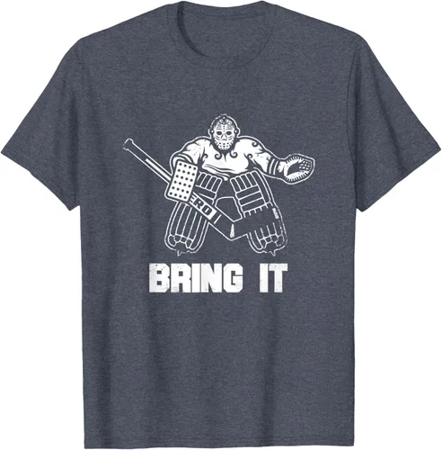 Vista 93 de Divertida camiseta gráfica de ropa de portero de hockey sobre hielo, Negro, S