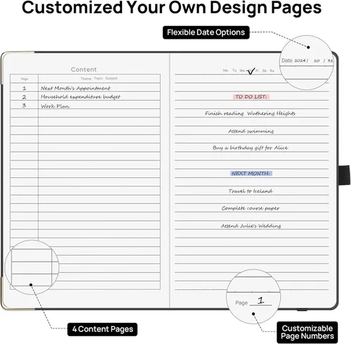 Vista 3 de ONAVIA Cuaderno rayado A5 - Papel grueso de 100 g/m², cuaderno de tapa dura para escribir, trabajo, viajes, escuela, cuaderno rayado para mujeres