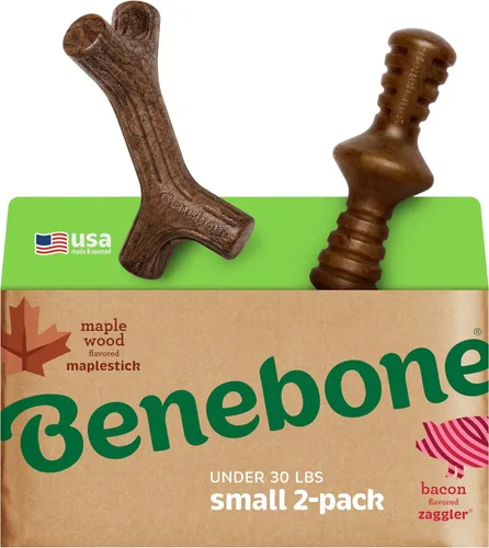 Vista 21 de Benebone - Paquete de 2 juguetes masticables duraderos para perros, diseño Maplestick/Zaggler, tocino real, madera de arce real, fabricados