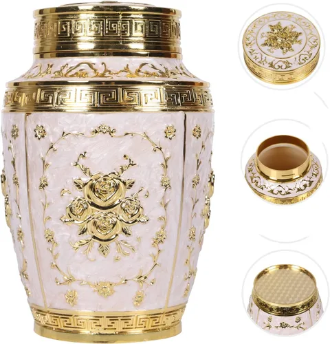 Vista 2 de Urna para cenizas humanas mujer adulta - Urna de cremación con flor de rosa para mamá - Urna funeraria para mujeres hecha de aleación de zinc