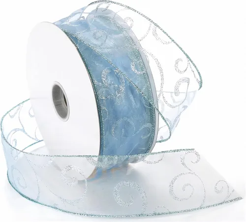 Vista 4 de Morex Ribbon Cintas transparentes con purpurina con espiral, cinta navideña para manualidades y decoraciones de Navidad, envoltura de regalos, 1.5