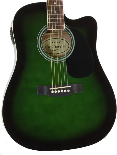 Vista 13 de Jameson Guitars - Guitarra eléctrica acústica Thinline de tamaño completo con funda y púas, negra, para diestros