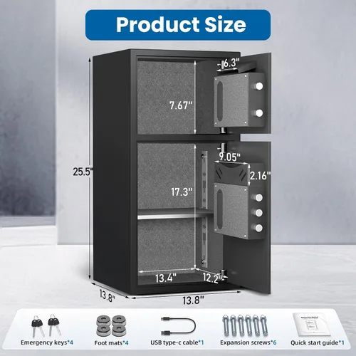 Vista 7 de kavey Caja Fuerte Grande de 6.0 Pies Cúbicos Resistente al Fuego e Impermeable, Caja Fuerte para Dinero con Función Silenciosa y Luz LED, Cajas
