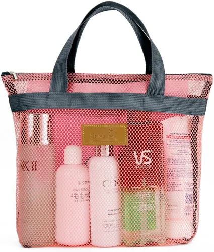 Vista 12 de TOPASION Bolsa de ducha de malla portátil, organizador de baño y aseo colgante con cremallera para viajes, gimnasio, campamento, dormitorios
