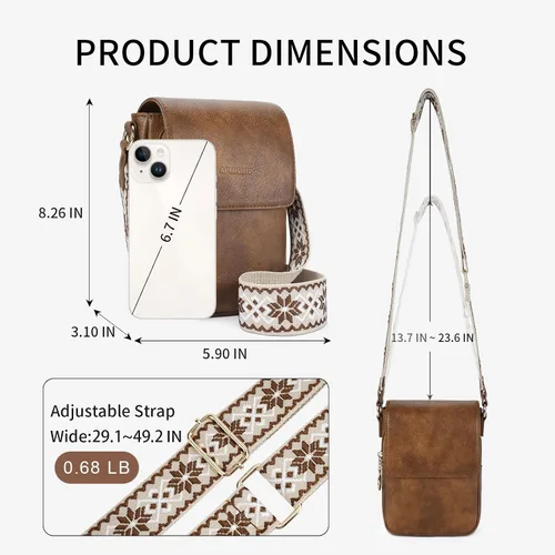 Vista 6 de APHISON Bolsos cruzados pequeños para mujer, a la moda, cartera de cuero para teléfono, monederos para tarjetas, ranuras para tarjetas con correa