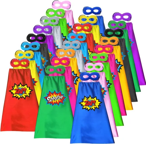 Vista 7 de ADJOY Capas y máscaras de superhéroe para niños, disfraz de capas para fiesta de cumpleaños, colores surtidos