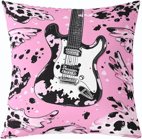 Vista 18 de Castle Fairy Cowboy Boots Throw Pillow Cover 16"x16" Bohemia Musical Guitar Pillowcase Western Rustic Cowgirl Reversible Print Cushion Cover Music