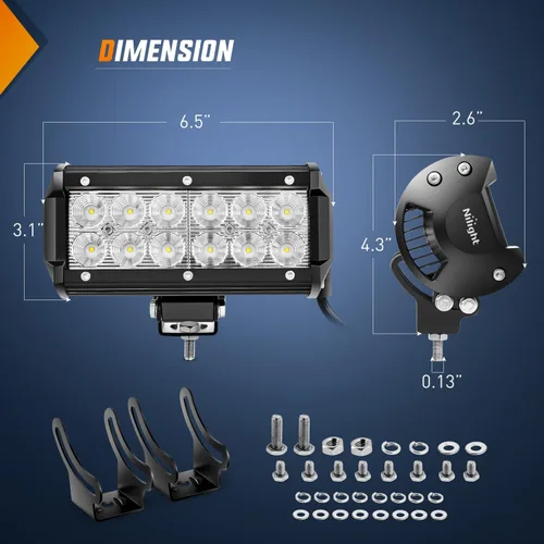 Vista 2 de Nilight Barra de luz LED con cubiertas ámbar/negras, 2 unidades de 36 W 6.5 pulgadas, luces todoterreno superbrillantes para conducción, niebla