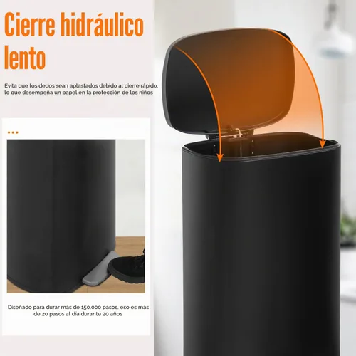 Vista 2 de Basurero de cocina con tapa para oficina, dormitorio, baño, cubo de basura con pedal a prueba de huellas dactilares, contenedor de basura de acero