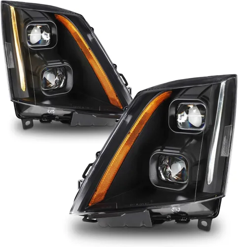 Vista 2 de AKKON - Para 2008-2014 Cadillac CTS Faros LED de proyector doble negro con carcasa Switchback [Modelo halógeno]