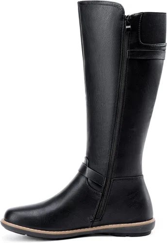 Vista 8 de Jeossy Botas altas hasta la rodilla 9655 para mujer, botas planas de equitación con hebilla y cremallera para mujer