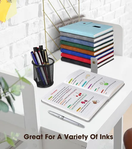 Vista 6 de Cuaderno rayado con bolígrafo, diario personalizado A5 de cuero de tapa dura para hombres y mujeres, 200 páginas de papel grueso de 100 GSM