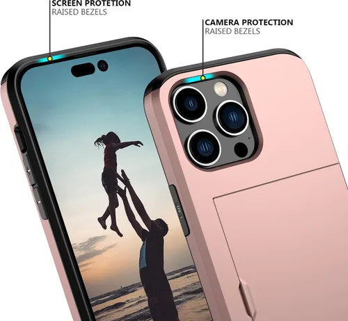 Vista 121 de Nvollnoe - Funda para iPhone 14 con tarjetero [tienda de 5 tarjetas] Negro - Almacenamiento más grande