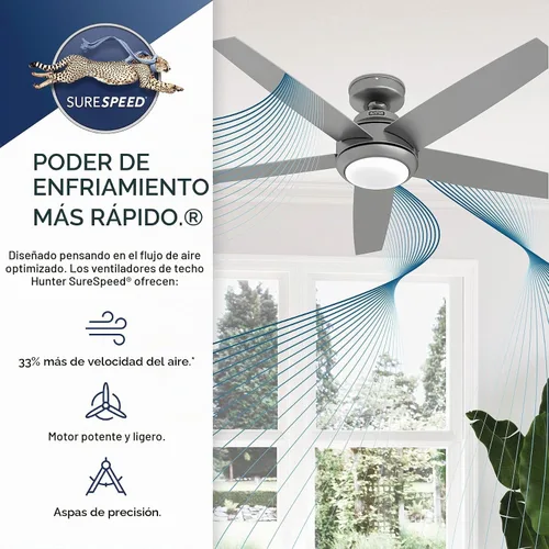 Vista 9 de Hunter 51697 - Ventilador de techo para interiores de 52 pulgadas con luz LED y control remoto, ventilador de techo blanco, montaje estándar, 5