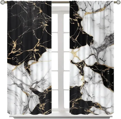 Vista 8 de Cortinas de mármol para dormitorio, arte abstracto moderno de lujo, textura de mármol blanco y negro, tratamiento de ventana para sala de estar