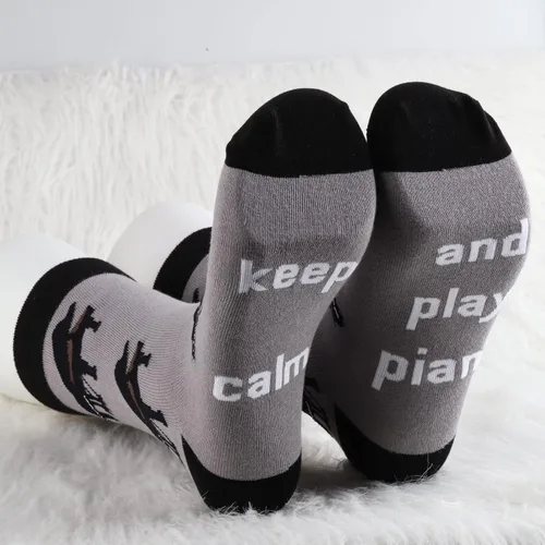 Vista 7 de MBMSO 2 pares de calcetines de piano Keep Calm and Play, regalos para pianistas, calcetines de músico, regalos para amantes del piano, regalos