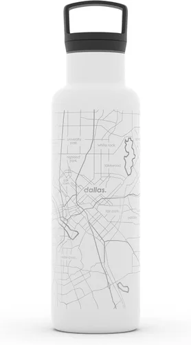 Vista 172 de Well Told Botella de agua aislada con mapa de Washington DC grabado, botella de acero inoxidable grabada (21 onzas, blanco) botella aislada de mapa