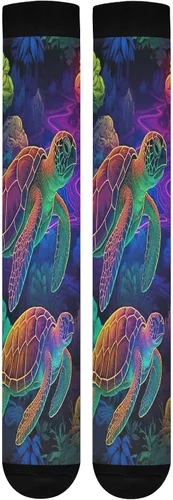Vista 7 de xigua Misteriosos calcetines de compresión de tortuga pintada para mujeres y hombres, medias altas de circulación hasta la rodilla para correr