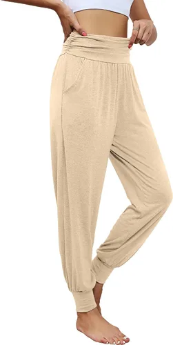 Vista 4 de Paquete de 2 pantalones deportivos de yoga para mujer, cómodos pantalones deportivos con bolsillos, casuales, holgados, cómodos y de cintura alta