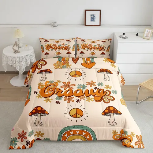 Vista 24 de Lindo juego de edredón de flores para niños y mujeres. Juego de ropa de cama de flores coloridas de dibujos animados, tamaño individual, bonito