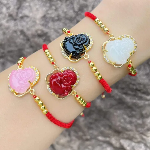 Vista 4 de Pulsera de amuleto de cuerda roja ajustable hecha a mano para hombres, mujeres y niños