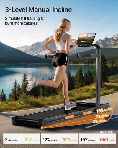 Vista 2 de 16% Incline Walking Pad Treadmill, 3-in-1 Under Desk Treadmill with Handles