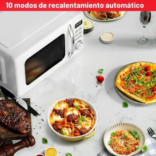 Vista 2 de Galanz GLCMKZ09WER09 Horno microondas retro para encimera con cocción y recalentamiento automático, descongelación, funciones de inicio rápido