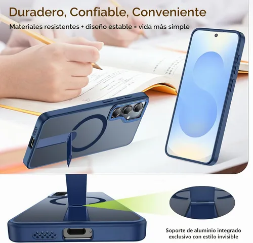 Vista 2 de Funda para Samsung Galaxy S24+ Plus [soporte integrado], compatible con carga inalámbrica MagSafe, [prueba de caídas de grado militar] Funda Azul