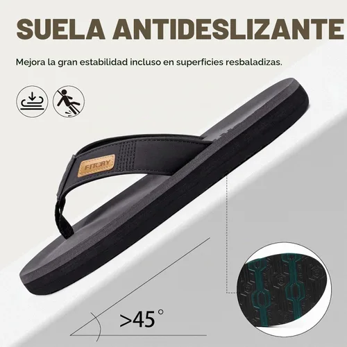 Vista 6 de Fitory - Sandalias de playa tipo flip-flops (de meter) para hombre, zapatillas cómodas Negro 2