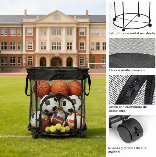 Vista 6 de Carrito de almacenamiento de bolas, organizador de bolas con ruedas 51.36gal 2 Side Opening Ball Basket for Garage, Playground and Outdoor, Ball
