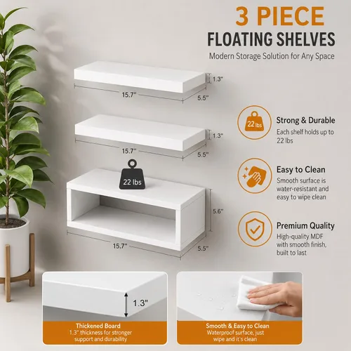 Vista 2 de RANK Estantes de baño sobre el inodoro, estantes flotantes montados en la pared, almacenamiento de papel higiénico, estante pequeño de decoración