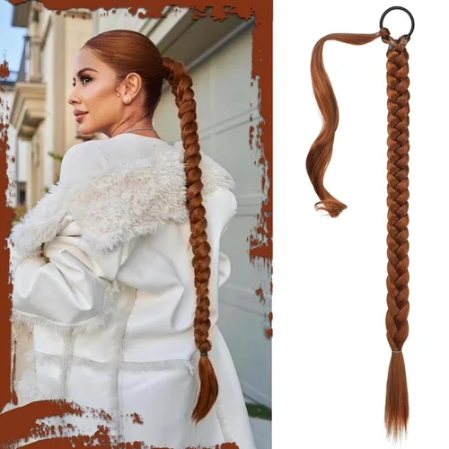 Vista 64 de SOFEIYAN Extensión de cola de caballo trenzada larga con banda elástica y mechón liso envolvente, extensiones de cabello naturales suaves