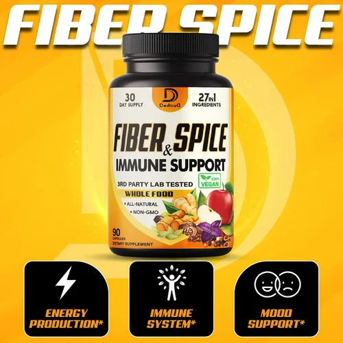 Vista 3 de DEDICAD Suplemento de fibra y especias 27 en 1, combinado con psyllium orgánico, manzana entera, saúco y más - Apoya el estado de ánimo, el cuerpo