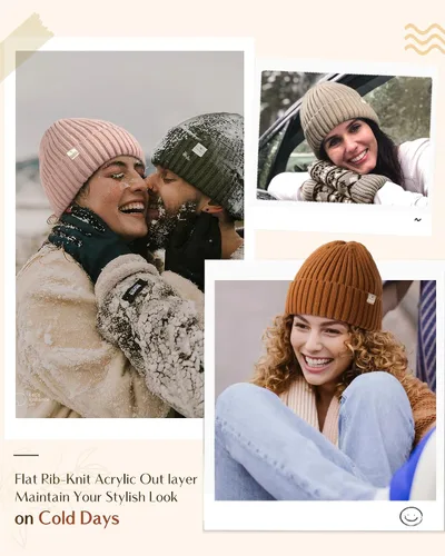 Vista 5 de YANIBEST Sombreros de invierno para mujer, gorro con forro de satén para clima frío, gorro para mujeres y hombres, sombreros de punto cálidos
