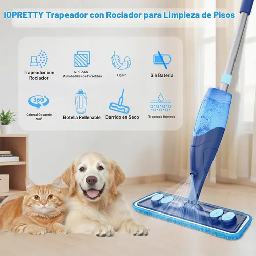 Vista 2 de Mopa de microfibra para pisos de madera dura - Mopa en aerosol húmeda y seca con 4 almohadillas lavables para azulejos, madera, laminado, vinilo
