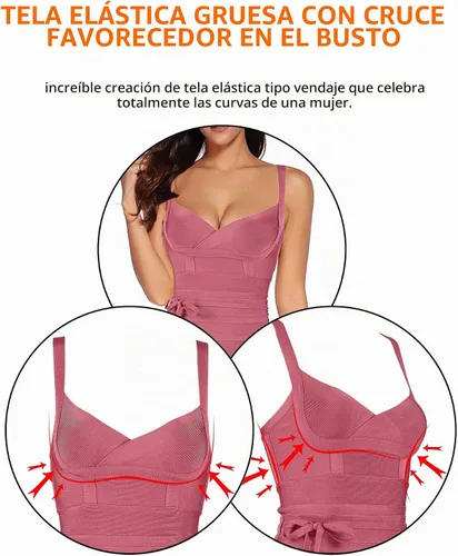 Vista 5 de meilun Vestido de fiesta ajustado con vendaje y detalle de cinturón de rayón para mujer Rosa (Antique Pink)