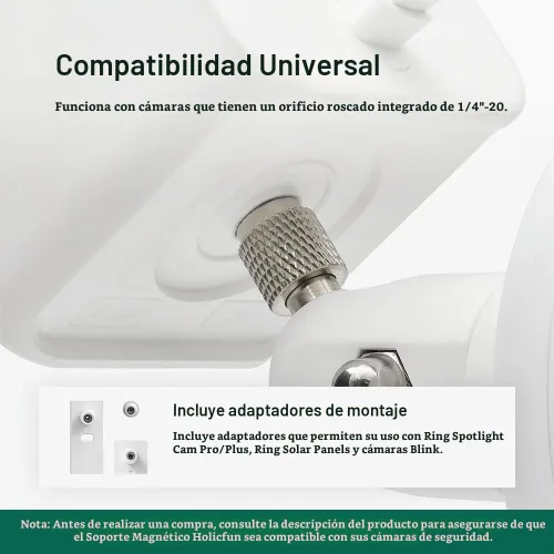 Vista 5 de Holicfun Soporte magnético para cámara para interiores y exteriores, compatible con cámaras Ring, Blink, Eufy, Google Nest, Wyze, Arlo, Simplisafe