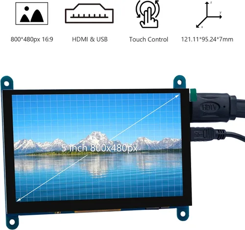 Vista 2 de Hosyond 5 pulgadas IPS LCD pantalla táctil panel 800 × 480 pantalla capacitiva HDMI Monitor para Raspberry Pi 5/4/3, BB negro, Windows 10 8 7