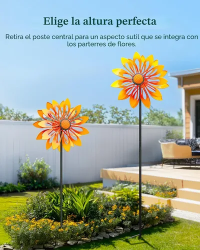 Vista 6 de Giradores de Viento de Jardín de Girasol - Molino de Viento Giratorio Cinético de Metal para Exteriores, Decoración de Césped, Patio y Jardín