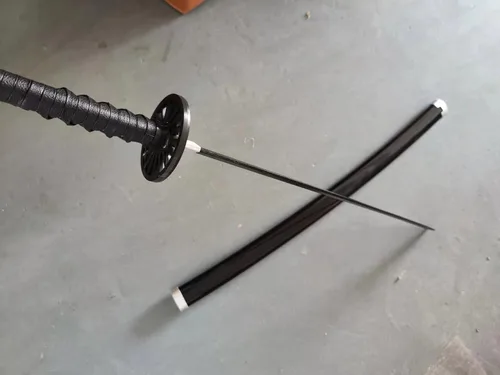 Vista 8 de Espadas Katana de anime de madera para cosplay, espada Samurai Tanjirou, cuchillo de rueda solar de espada, negro de 40 pulgadas30 pulgadas