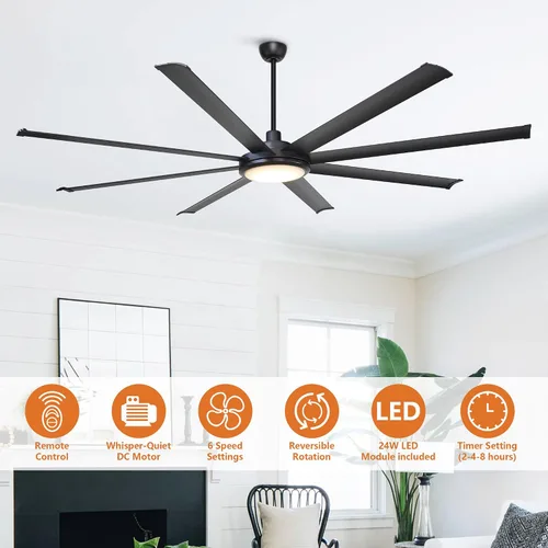 Vista 5 de Ventiladores de techo con luces y control remoto, ventilador de techo industrial negro de 75 pulgadas