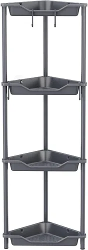 Vista 18 de Orimade Organizador de ducha esquinero de 2 niveles resistente a la oxidación, estante de esquina de piso de metal y plástico para baño, negro