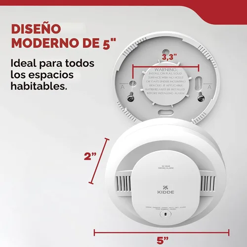 Vista 7 de Kidde Detector de humo, funciona con batería de 10 años, indicadores de luz de advertencia LED No Battery Replacements or Low Battery Chirps, LED