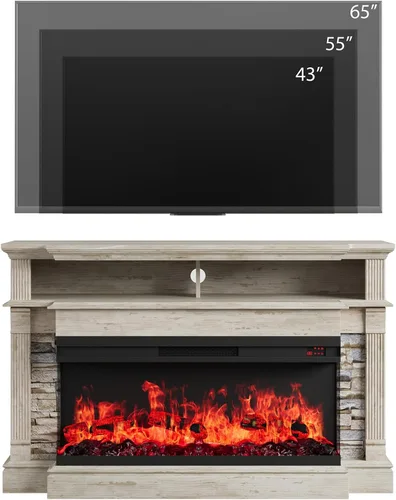 Vista 3 de Soporte de TV con chimenea para televisores de hasta 65", centro de entretenimiento con chimenea de 52" estilo rústico con chimenea eléctrica