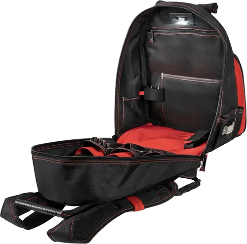Vista 3 de Hultafors Work Gear HTL523 Mochila iluminada para herramientas, 50 bolsillos, portaherramientas de poliéster balístico resistente, luz giratoria