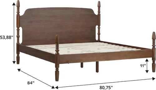 Vista 4 de Walker Edison Vivienne - Cama King con husillo de madera maciza con dos mesitas de noche EZ de 1 cajón y cómoda de 6 cajones, 4 piezas, marrón oscuro